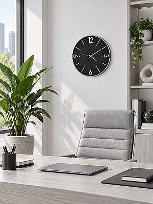 30 cm Duvar Saati Minimalist Çizgisel Rakamlı Siyah (KOD-5957) - 2
