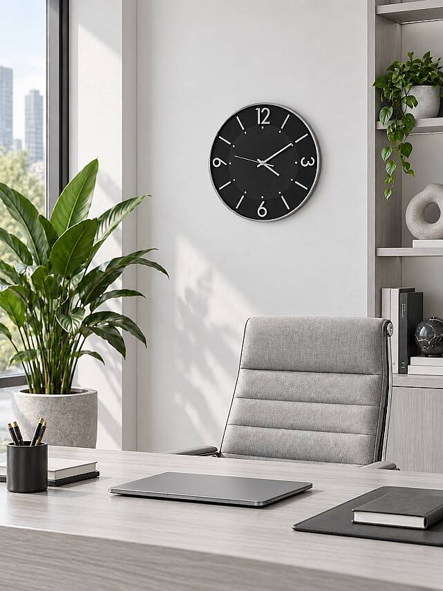 30 cm Duvar Saati Minimalist Çizgisel Rakamlı Siyah (KOD-5957) - 2