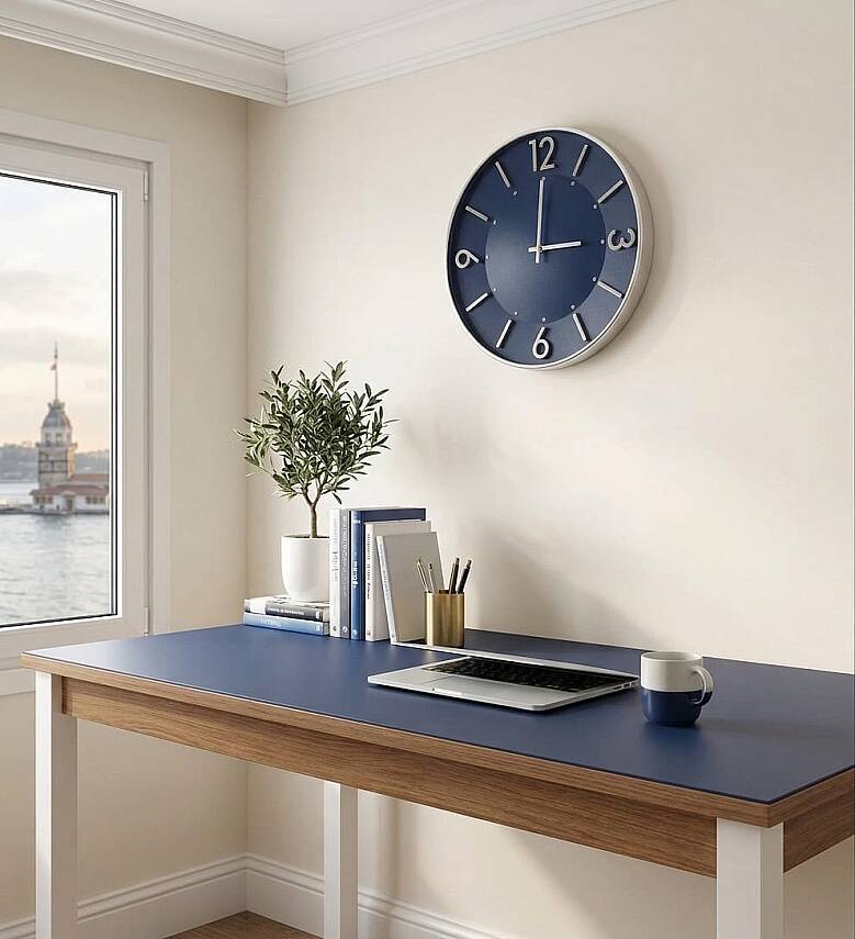 30 cm Duvar Saati Minimalist Çizgisel Rakamlı Siyah (KOD-5957-Lacivert) - 2