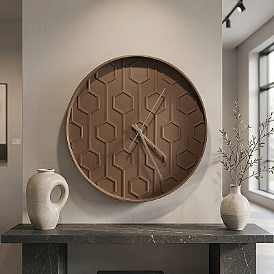 40 cm Duvar Saati Geometrik Desenli Minimalist Kahverengi (KOD-3615N) - 2