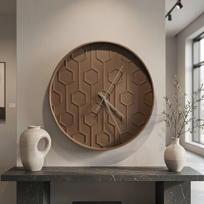 40 cm Duvar Saati Geometrik Desenli Minimalist Kahverengi (KOD-3615N) - 2