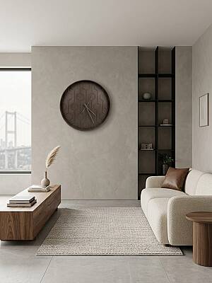 40 cm Duvar Saati Geometrik Desenli Minimalist Kahverengi (KOD-3615N) - 3