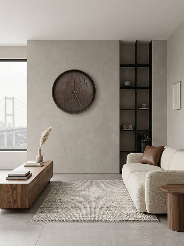 40 cm Duvar Saati Geometrik Desenli Minimalist Kahverengi (KOD-3615N) - 3