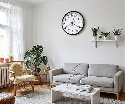 40 cm Duvar Saati Siyah Çerçeveli Beyaz Minimalist (KOD-3603) - 2