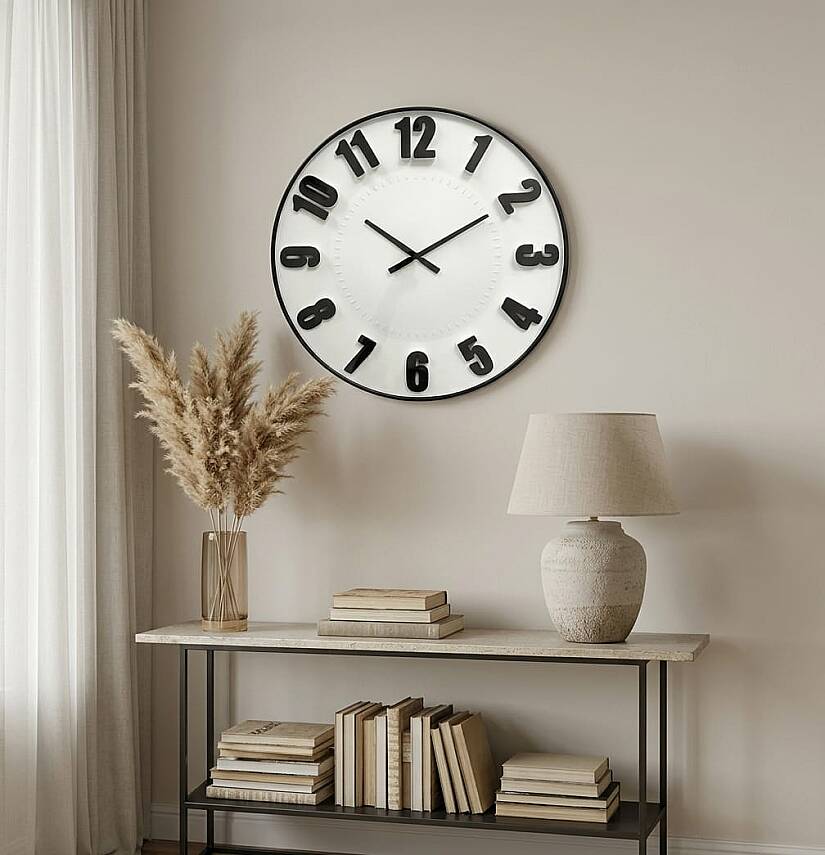 50 cm Duvar Saati Siyah Kabartma Rakamlı Beyaz (KOD-3630-1) - 2