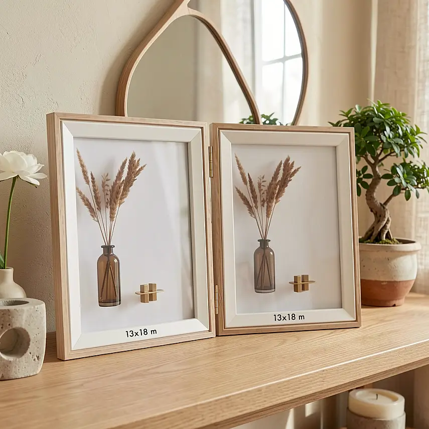 İkili Ahşap Fotoğraf Çerçevesi 13x18 Krem (YL-22P-2) - 1