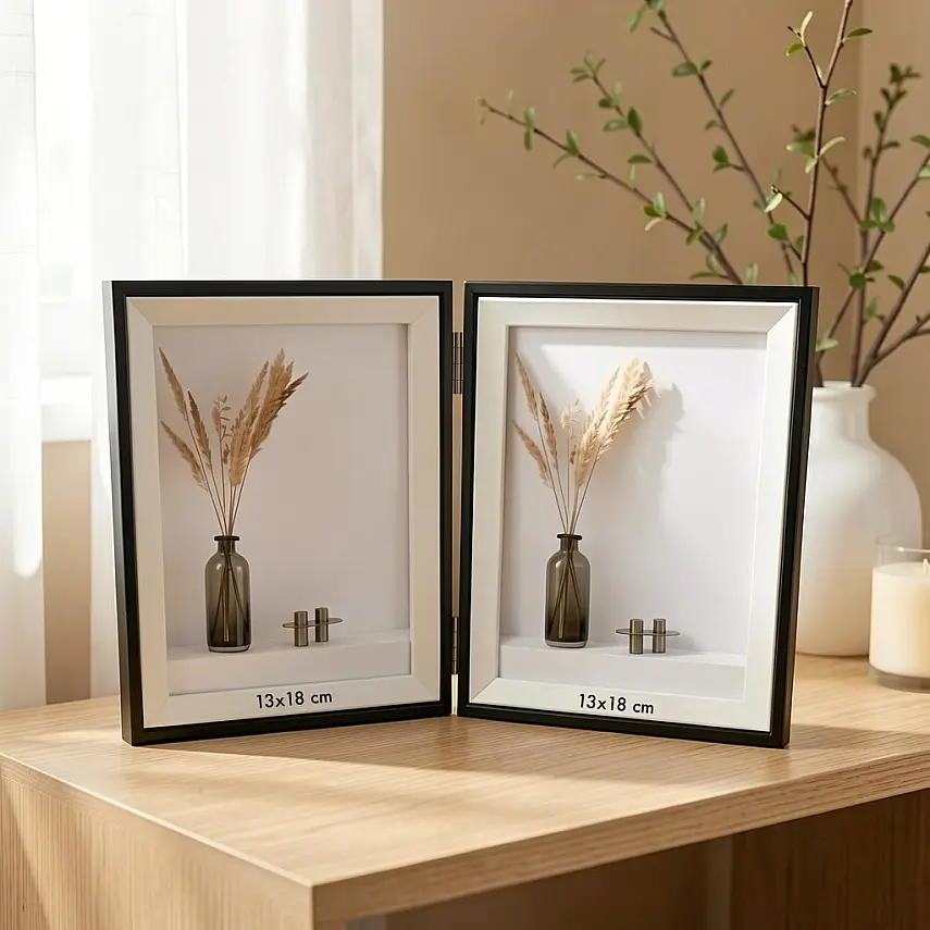 İkili Ahşap Fotoğraf Çerçevesi 13x18 Siyah (YL-22P-2) - 1