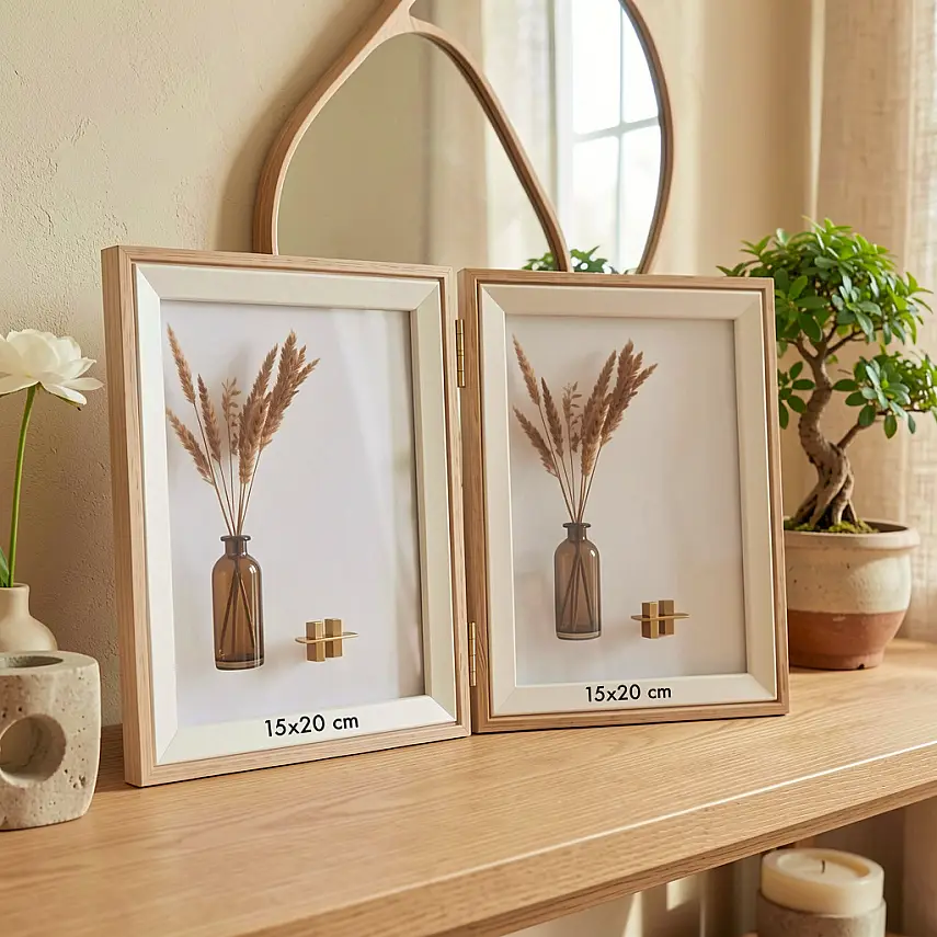 İkili Ahşap Fotoğraf Çerçevesi 15x20 Krem (YL-22P-2) - 1