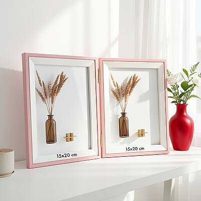 İkili Ahşap Fotoğraf Çerçevesi 15x20 Pembe (YL-22P-2) - 