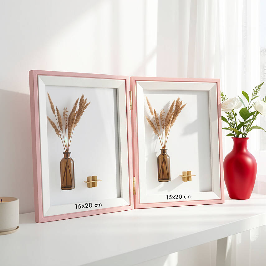İkili Ahşap Fotoğraf Çerçevesi 15x20 Pembe (YL-22P-2) - 1