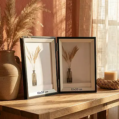 İkili Ahşap Fotoğraf Çerçevesi 15x20 Siyah (YL-22P-2) - 