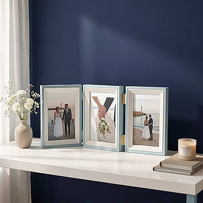 Üçlü Ahşap Fotoğraf Çerçevesi 10x15 Mavi (YL-22P-3) - 