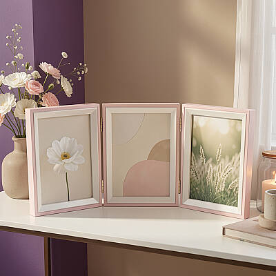 Üçlü Ahşap Fotoğraf Çerçevesi 10x15 Pembe (YL-22P-3) - 