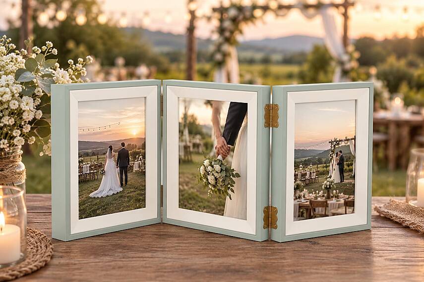 Üçlü Ahşap Fotoğraf Çerçevesi 13x18 Mavi (YL-22P-3) - 1
