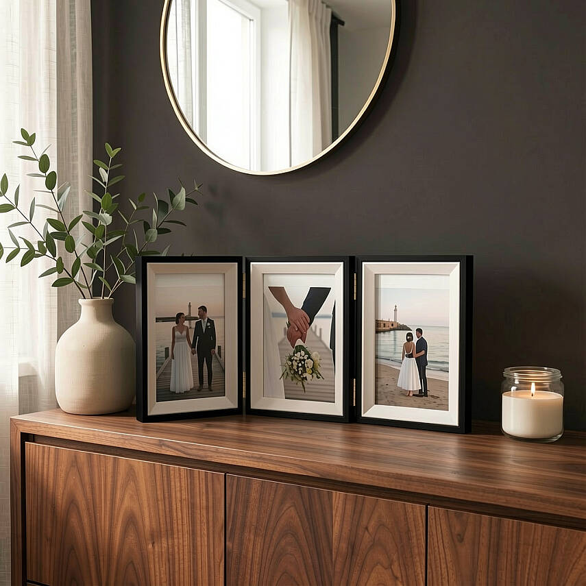 Üçlü Ahşap Fotoğraf Çerçevesi 13x18 Siyah (YL-22P-3) - 1