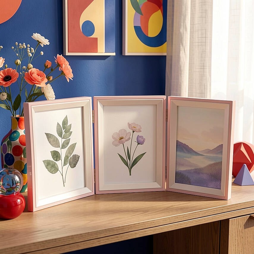 Üçlü Ahşap Fotoğraf Çerçevesi 15x20 Pembe (YL-22P-3) - 1